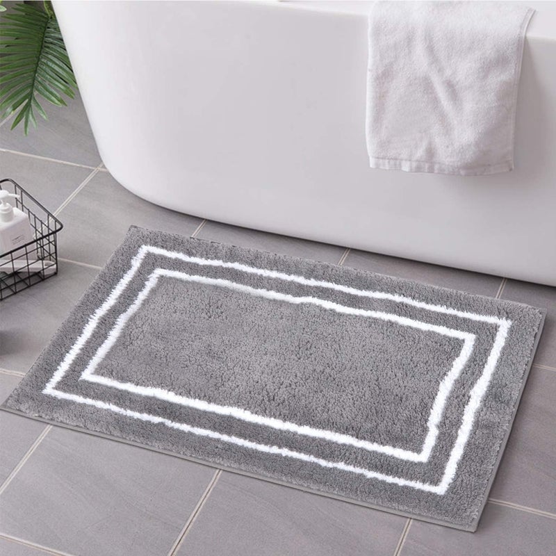 Uphome Gray Bath Mat for Bathroom, 18x24 Modern Bathroom Rug Non Slip Machine Washable, Soft Plush Microfiber Absorbent Bathroom Mat for Tub, Shower, Floor, Sink - Image 1